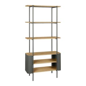 Bibliothèque métal courbé et décor bois 6 niveaux vert