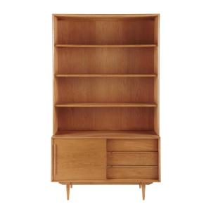 Bibliothèque vintage 3 tiroirs 1 porte en chêne L120