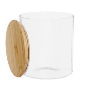 Bocal en verre transparent et couvercle en bambou H18