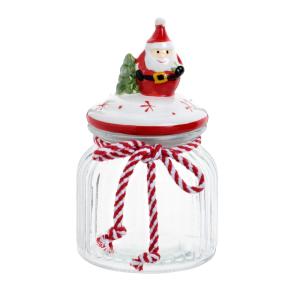 Bocal en verre transparent et couvercle Père Noël en grès r…