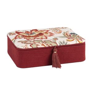 Boîte à bijoux bordeaux motif floral multicolore