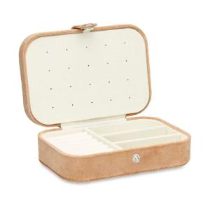 Boîte à bijoux de voyage velours beige 11.5x16.5x6cm