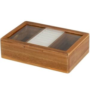 Boîte à bijoux en bois d'acacia et verre 24x16x6.5cm