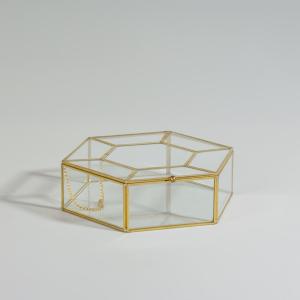Boîte à bijoux en verre transparent et laiton doré