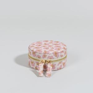 Boîte à bijoux ronde motif léopard rose et blanc