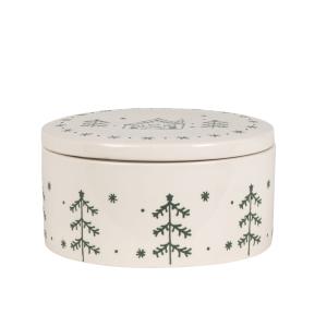 Boîte à gâteaux en grès beige motifs en relief verts H10