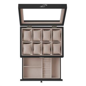 Boîte à montres 8 emplacements avec couvercle en  noir