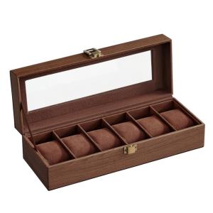 Boîte à montres à 6 emplacements couvercle en verre serrure…