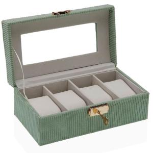 Boîte à montres en velours côtelé vert 21x11.5x8cm