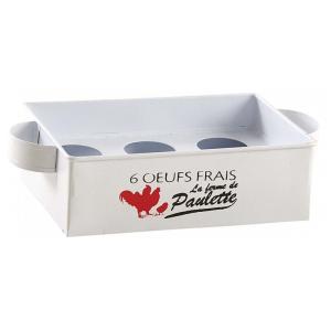 Boîte à oeufs en métal blanc décor poule – capacité 6 oeufs…