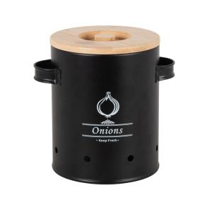 Boîte à oignons en métal noir et bambou H17