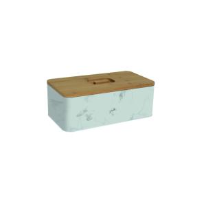 Boîte à pain en métal blanc effet marbre et bois 33 x 18 x…