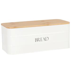 Boîte à pain en métal blanc et bambou