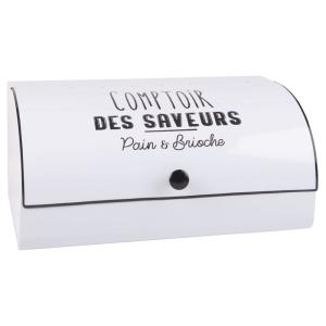 Boîte à pain en métal blanc imprimé noir