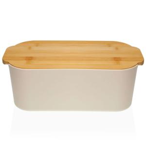 Boîte à pain en polypropylène beige et couvercle bambou 33x…