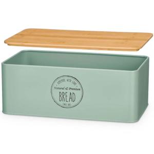 Boîte à pain métal vert et bambou 35x38x28cm
