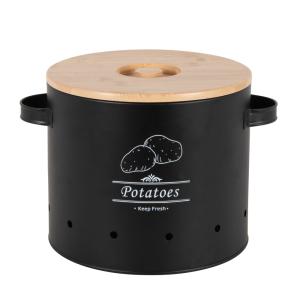 Boîte à pommes de terre en métal noir et bambou H19