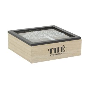 Boite à thé 9 compartiments en bois naturel et teinté