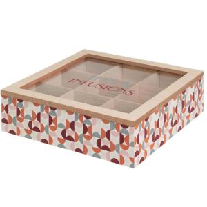 Boîte à thé ou infusions 9 compartiments 24x24x7cm