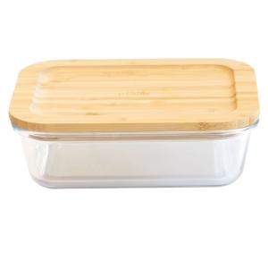 Boîte alimentaire rectangulaire en verre et bambou 640ml tr…