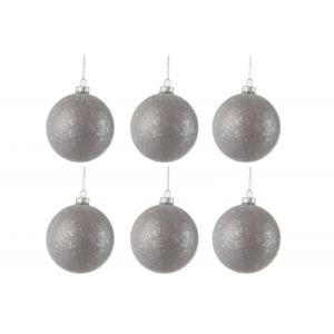 Boite de 6 boules de Noël en verre à paillettes grises D8cm…