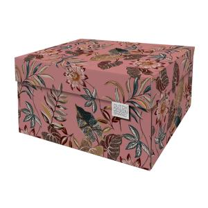 Boite de rangement floral garden 39,5x32x21cm en carton rose