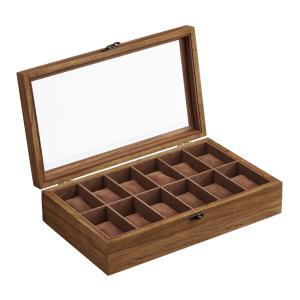 Boîte de rangement pour montres à 12 compartiments noyer