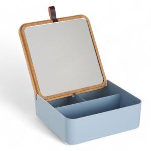 Boîte de rangement rectangulaire avec miroir  14x5cm Bleu