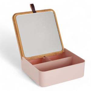 Boîte de rangement rectangulaire avec miroir  14x5cm Rose