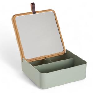 Boîte de rangement rectangulaire avec miroir  14x5cm Vert