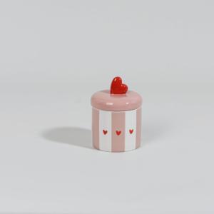 Boîte décorative ronde en porcelaine à rayures roses, blanc…