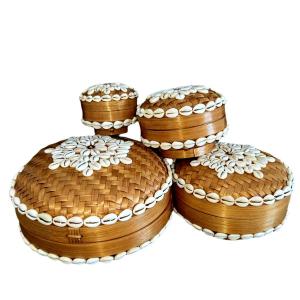 Boîte en Bambou et Coquillages, marron - Lot de 4 