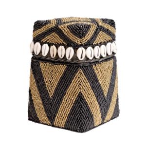 Boîte en bambou et perles de verre H18 x L11 cm