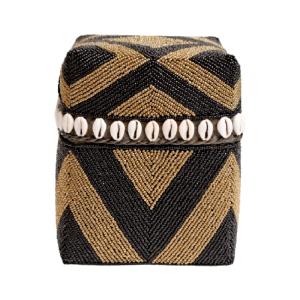 Boîte en bambou et perles de verre H19 x L14 cm