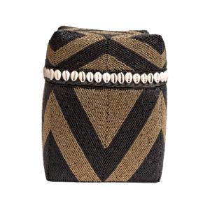 Boîte en bambou et perles de verre, noir/or H23 x L20
