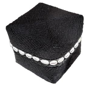 Boîte en bambou et perles, noir 15x15 cm