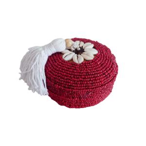 Boîte en bambou et perles, rouge D11 cm