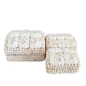 Boîtes en coquillages, blanc - Lot de 3