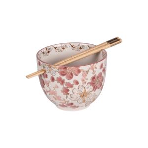 Bol avec baguettes   13 cm multicolore en grès