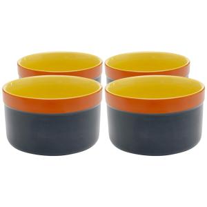 Bol en grès bleu, orange et jaune D11 - Lot de 4