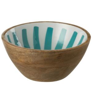 Bol en manguier décoré turquoise et blanc D17 cm