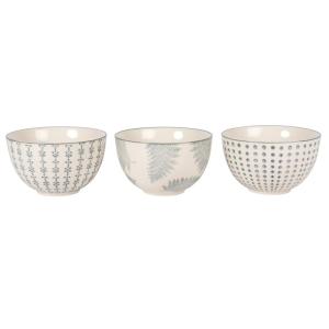 Bols en porcelaine blanche motifs bleu clair (x3)