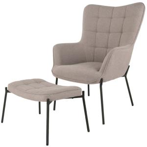 BORIS- Fauteuil et repose- pied vintage en tissu bouclé tau…