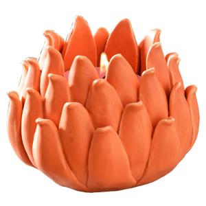 Bougeoir, bougie en céramique orange