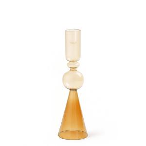 Bougeoir décoratif en verre orange ambré transparent H31