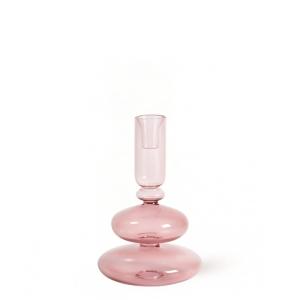 Bougeoir décoratif en verre rose pâle transparent H22