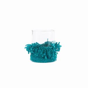 Bougeoir en coton aqua 10x10x13 cm