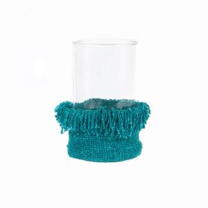 Bougeoir en coton aqua 15x15x25 cm