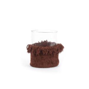 Bougeoir en coton bordeaux 10x10x13 cm