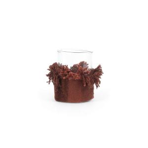 Bougeoir en coton bordeaux 8x8x11 cm